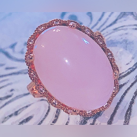NWOT Necklace/Ring Set in Glamour Pink & Rose Gold Fill- Artificial Quartz Gems - Picture 7 of 16
